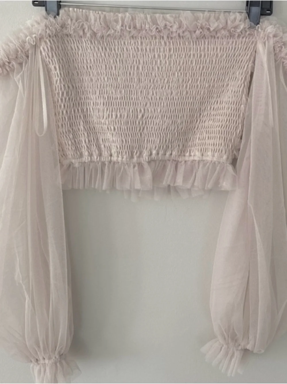 Mable x Anthropologie Romantic Smocked Tulle Tube Cropped Top Neutral Large NEW - Picture 8 of 9